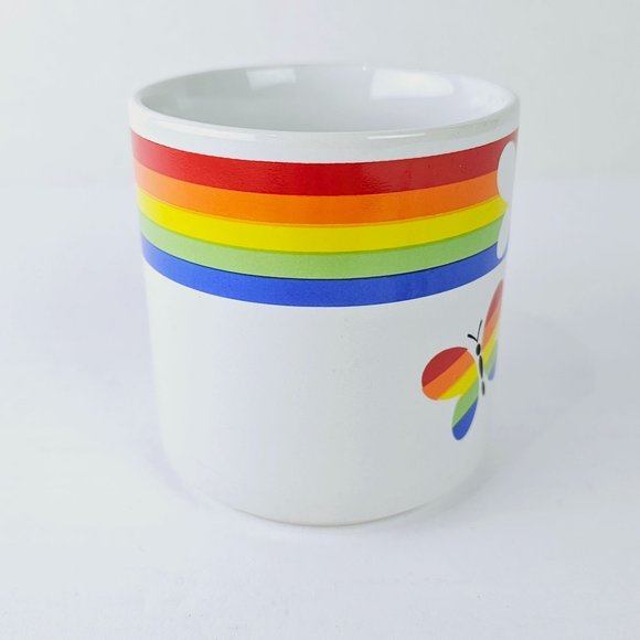 Vintage 90s Russ Rainbow Stripes Butterfly Cut-out Mug 10 oz - Picture 2 of 6
